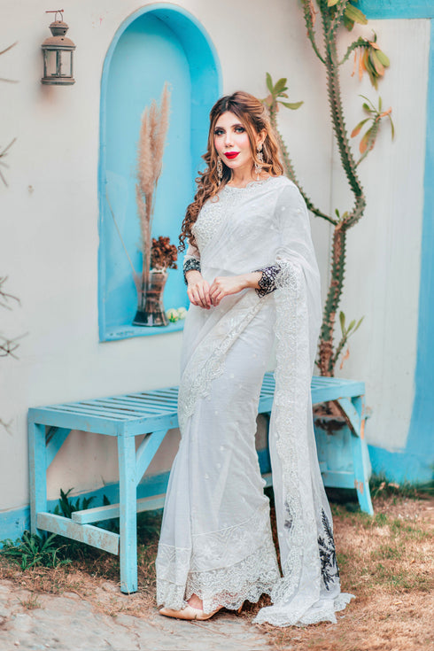 White Festive Saree ll